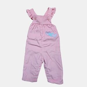 Vintage Health-tex Baby Girls Corduroy Overalls 9 Mos Heart Patch Ruffle Sleeves